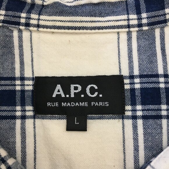 A.P.C. Mens Large 100% Cotton Checked Button Down Collar Shirts Navy Blue/White - Picture 7 of 15